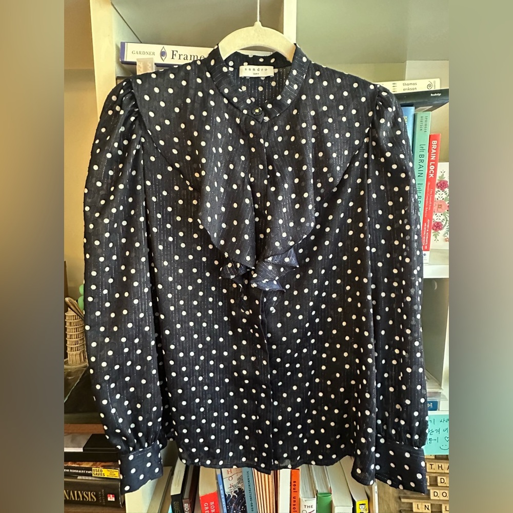 Sandro Polka Dot Navy Blouse - Picture 3 of 4